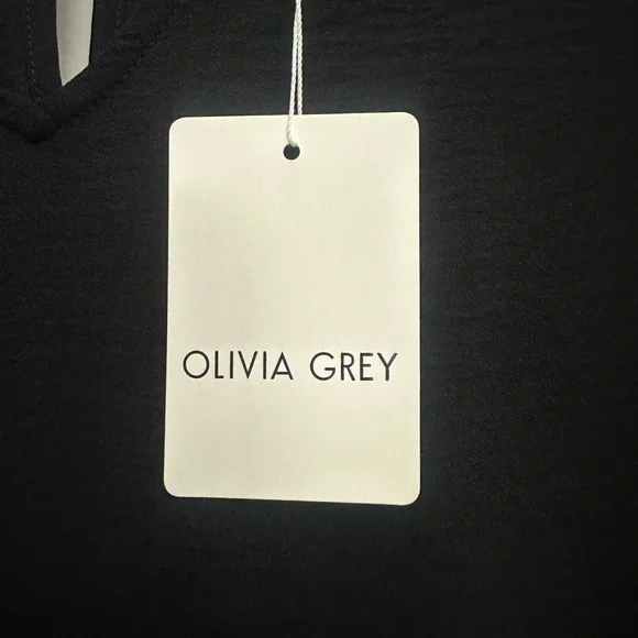 Olivia Grey Daily Look Crepe Romper Size Medium Ruched Sleeve Tie Waist Black - Picture 3 of 6